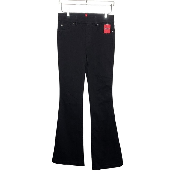 Spanx Flare Pull On Denim High Rise Jeans Black Size Medium Boho Festival NWT